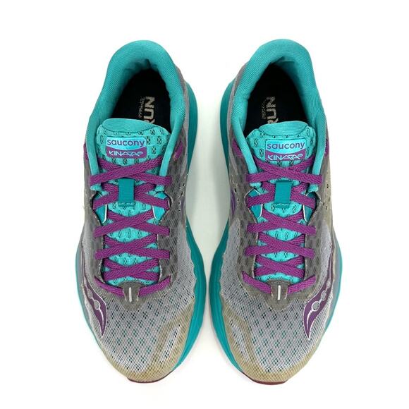 Saucony Kinvara 8 Everun Women Running Shoes Sz 8 Gray Teal Purple Mesh Sneakers - Picture 10 of 16
